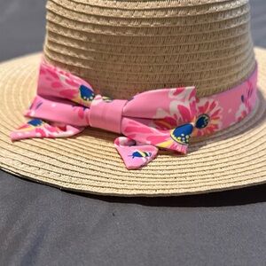 Kids Straw Hat with Pink Floral Bow